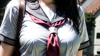 [AI lookbook] Schoolgirl on the way to school /