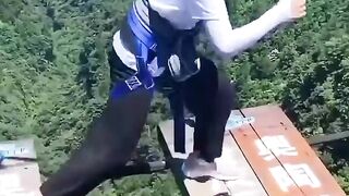 young girl try for bungee jumping #short #adventure