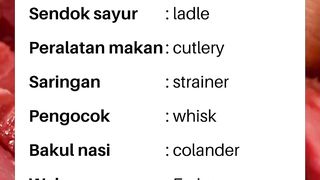 Bahasa Ingris Pelaratan Dapur
