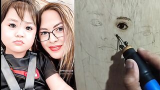 Pyrography of mother and child