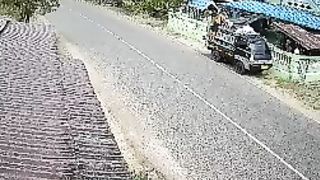 Seconds after the incident occurred, a bullfight between a car and a motorbike