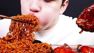 Super spicy noodles and BBQ chicken