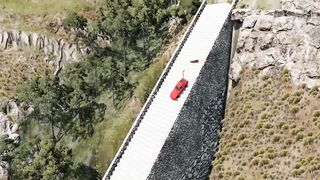 double flatbed trailer truck vs speed bumps 13