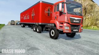 double flatbed trailer truck vs speed bumps 16