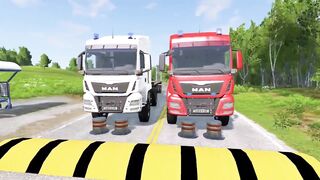 double flatbed trailer truck vs speed bumps 15