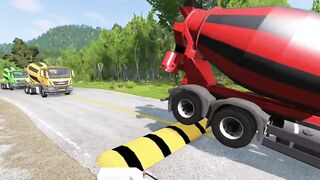 double flatbed trailer truck vs speed bumps 18