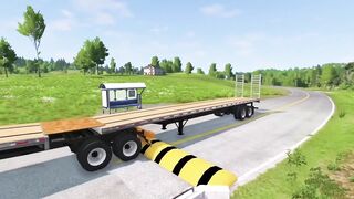 double flatbed trailer truck vs speed bumps 19