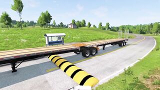 double flatbed trailer truck vs speed bumps 20