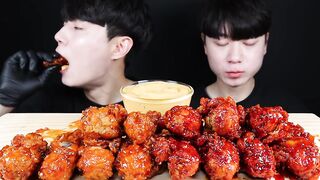 ASMR SPICY FRIED CHICKEN & SWEET CHICKEN EATING SOUNDS MUKBANG