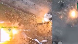 Several Ukrainian soldiers are wounded by an artillery shell landing next to their APC’s
