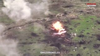 Ukrainian soldiers crawls inside a trench section with artillery exploding meters away Ukrainian armoured vehicles LPR tank rolls in starts plucking