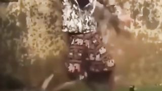 This man is taking a leisurely walk in a crocodile pool