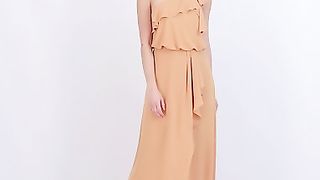 BCBGMAXAZRIA Dahlia Women’s Ruffled One Shoulder Front Slit Gown