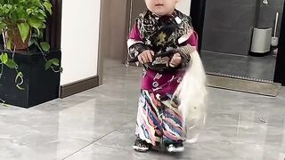 A cute baby's imitation show