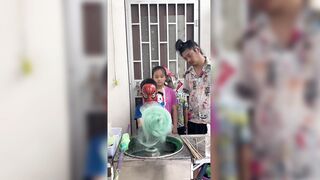 With children making cotton candy