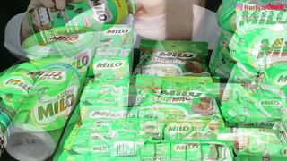 Asmr milo party (all variant) Milo ice cream,Milo pudding,milo nuggets,cube,cookies,choco bar.mp4