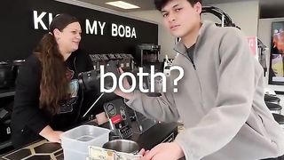 NPC ask boba shop if they want $100 or a free video