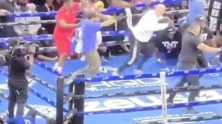 FULL MAYWEATHER GOTTI BRAWL! CHAOS BREAKS OUT IN RING AFTER EXHIBITION STOPPED!