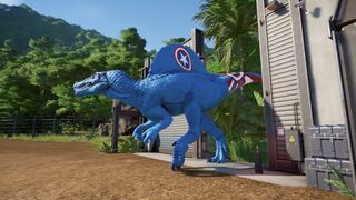 Jurassic World Evolution, Spinosaurus Captain America, IronMan, Spiderman, Venom Fight