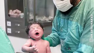 Mother's first moment with her baby