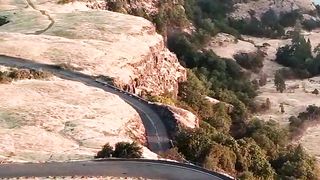 Drone view street, lake and mountain