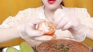 beautiful woman eat a lot
