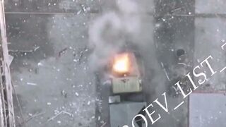 Russian Drone dropped grenade hits a Ukrainian soldier inside a truck