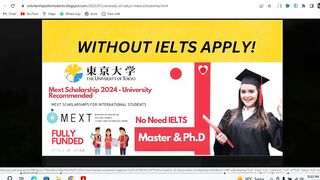 The University of Tokyo MEXT Scholarship 2023-24 for International Students without IELTS