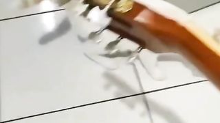 White cat get shock! After owner playing guitar!