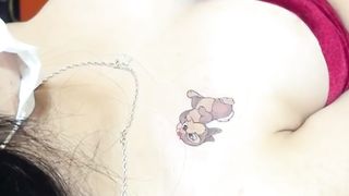 Cute bunny tattoo on a beautiful girl's chest! Eps 06