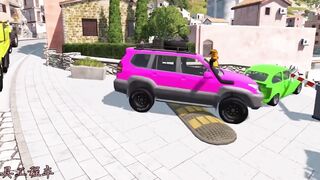 double flatbed trailer truck vs speed bumps 23