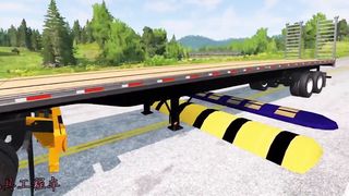 double flatbed trailer truck vs speed bumps 24