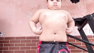 Funny Fat Boy Posing His Body