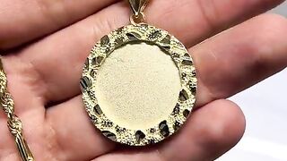Real Gold Nugget Design Picture Pendant & Hollow Milano Chain