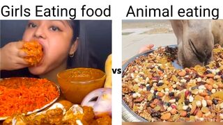 Girls vs animal eating food