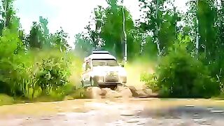 Ambulance cars cross the river