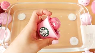 Mixing”Pink Starbucks” Eyeshadow and Makeup, parts, glitter Into Slime!