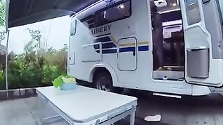 Camping in Campervan in rain