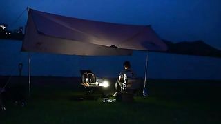 Outdoor barbecue in heavy rain