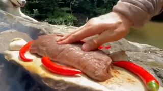 In nature, everything is super. Cutting in a natural stone oven.
