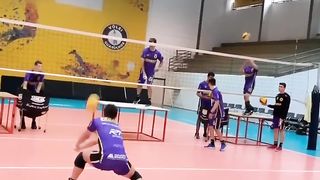 Police playing with volleyball