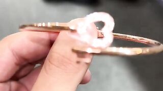 Ladies Rose Gold Heart & Key Bangle Bracelet