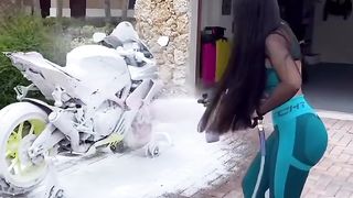 When she cleaned the engine then the plastics I cringed.