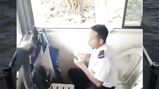 Last bite of his banana