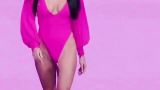 4kVertical_Pink and Black High Cut Swimsuits _ Beautiful female modele shows beautiful body shape