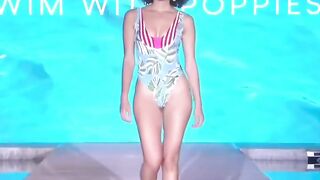 Women's one-piece high-cut swimsuit _ Miami Swim Week Beautiful female modele shows beautiful body shape