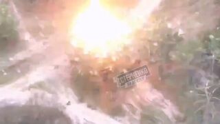Ukrainian Excalibur artillery strike on a Russian Msta-B howitzer on left bank in Kherson oblast