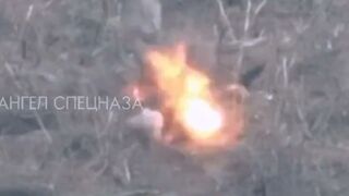 Ukrainian troops destroyed by accurate artillery strike on their trench.