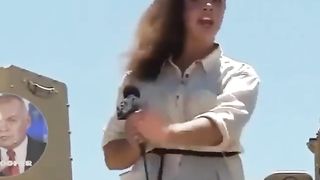 The beautiful host was scared by bees