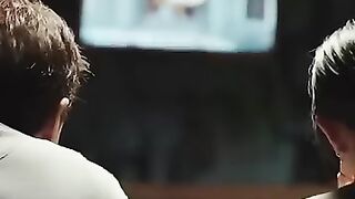 Jackie Chan crying while watching his old stunts with his daughter